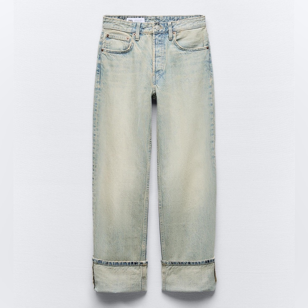 ZARA EXTRA LONG MID-RISE TRF STRAIGHT LEG METALLIC JEANS